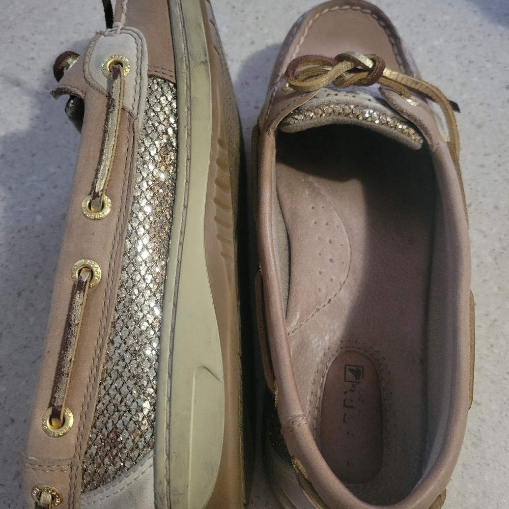 GUC-Sperry Top Sider Angelfish Leather Boat Shoes Women’s Size 6.5 M Gold Sequin - Picture 12 of 12